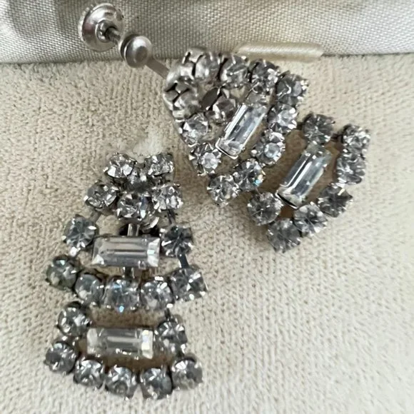 Vintage Icy Crystal Rhinestone Parure Set Necklace Bracelet Earrings Prom Bridal
